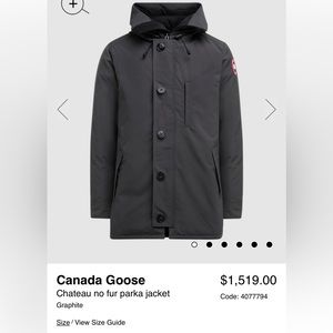 Canada Goose 🍁 Mens Size Small Chateau No-Fur Parka Jacket: New With Tags 🏷️